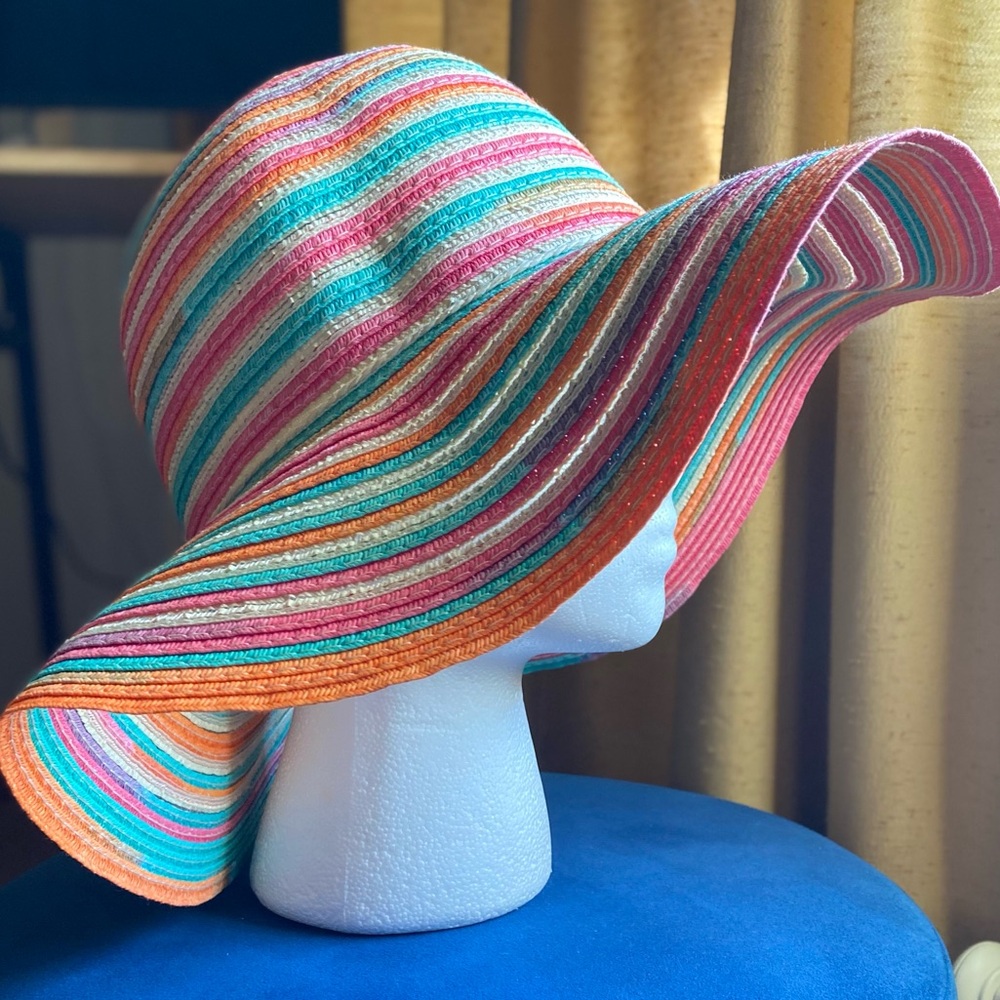 Colorful Wide Paper Brim Sun Hat - Picture 5 of 14